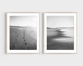 Beach Print Set Black and White Photography Set of Two Prints, Beach Photography, Minimalist Decor, Home Office Wall Art, Beach Decor