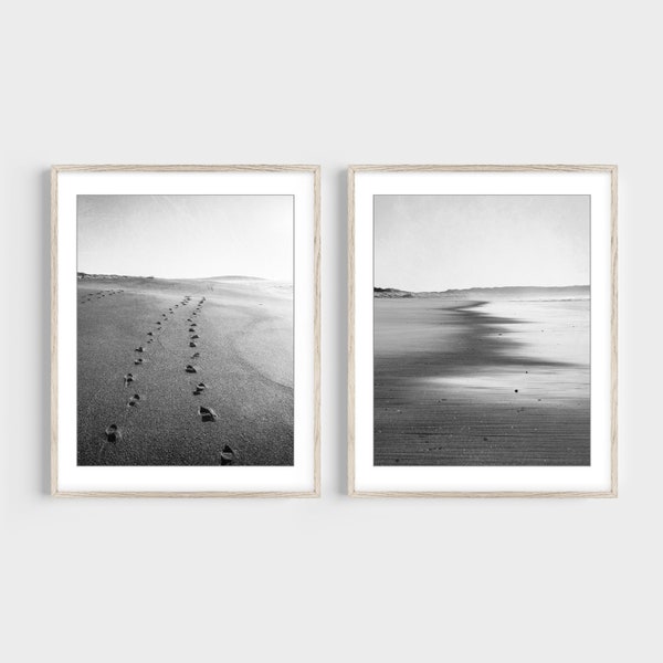 Beach Print Set Black and White Photography Set of Two Prints, Beach Photography, Minimalist Decor, Home Office Wall Art, Beach Decor