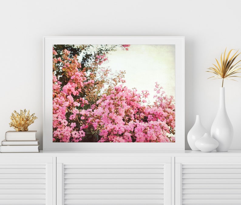 Crepe Myrtle, Flower Photography, Botanical Print, Pink Flowers Wall Art, Vintage Style, Floral Photography, Bedroom Wall Decor image 4