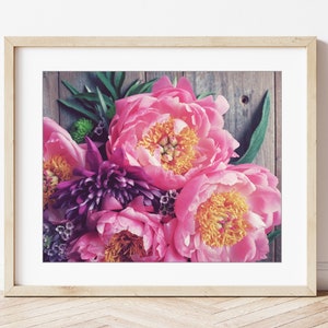 Peony Flower Print Still Life Photography, Floral Wall Art Print, Bouquet Print, Peony Wall Art, 8x10 16x20 Print, Rustic Kitchen Wall Art image 4