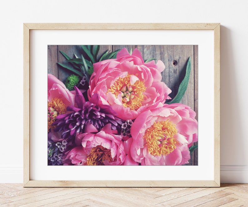 Peony Flower Print Still Life Photography, Floral Wall Art Print, Bouquet Print, Peony Wall Art, 8x10 16x20 Print, Rustic Kitchen Wall Art image 4