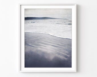 Gray Minimal Beach Photography Print, Black and White Photography Coastal Wall Art For Living Room Ocean Wall Art 8x10 16x20 Print