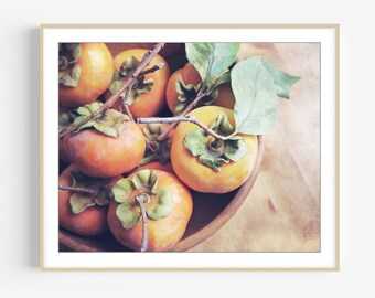 Persimmon Print - Still Life Photography, Fruit Print, Fuyu Persimmon, Kitchen Wall Decor, Rustic Dining Room Art, 8x10 11x14 Print