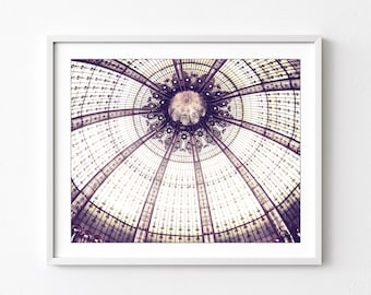 Paris Photography Print, Stained Glass, Galleries Lafayette, Travel Photography, Architecture, Mauve Plum Purple, Paris France Wall Art