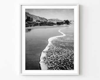 Black and White Beach Photography - Ocean Photography, Seascape, California, Coastal Wall Art, 8x10 16x20 Print, Beach Print