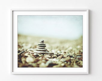 Beach Photography, Stacked Stones Print Nature Photography, Rocks, Gray Blue, Abstract Nature Wall Art, Landscape, Zen Decor