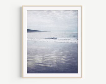 Gray Blue Beach Photography Minimal Beach Print Coastal Wall Art For Living Room Ocean Wall Art, 8x10 16x20 Print