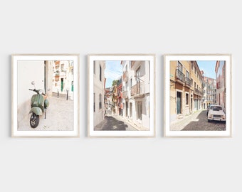 Lisbon Photography Set of 3 Prints, Architecture, Travel Photography, Beige White, Lisbon Portugal Streets, Gallery Wall, 8x10 11x14 Prints