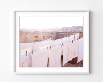 Laundry Room Decor, Morocco Travel Print, Laundry on the Line, 8x10 11x14 Print, Bathroom Wall Art, Wash Room Wall Art