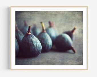 Fig Still Life Print - Food Photography, Dark Blue Gray, Rustic Farmhouse Kitchen Dining Room Decor,  5x7 8x10, Fruit Wall Art