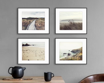 Beach Photography Set of Four Prints Coastal Decor • Rustic Brown Gray Neutral Beach Decor • Living Room Art 5x7 8x10  Nature Photography