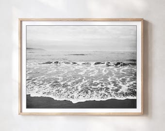 Black and White Ocean Photography, Beach Print, Gray Neutral Coastal Wall Art, Living Room Decor, 8x10 12x16 16x20 Unframed Print