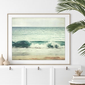 Ocean Wave Print Maui Beach Photography Coastal Wall Art Beach Decor Seascape Print Teal Blue Beige 8x10 16x20 Ocean Photography image 1