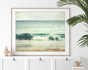 Ocean Wave Print Maui Beach Photography • Coastal Wall Art • Beach Decor • Seascape Print • Teal Blue Beige • 8x10 16x20 • Ocean Photography