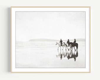 Horses on the Beach Photography Print, Black and White Photography, Equestrian Wall Art, 8x10 11x14, Beach Photograph