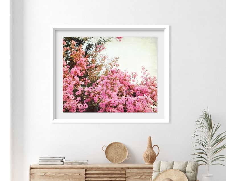 Crepe Myrtle, Flower Photography, Botanical Print, Pink Flowers Wall Art, Vintage Style, Floral Photography, Bedroom Wall Decor image 3