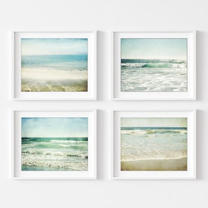 OCEAN Photography Set of 4 Prints, Pale Aqua Beige, Beach Photography Prints, Bathroom Wall Art, 8x10 11x14 Prints, Gallery Wall Beach Decor image 1