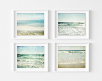 OCEAN Photography Set of 4 Prints, Pale Aqua Beige, Beach Photography Prints, Bathroom Wall Art, 8x10 11x14 Prints, Gallery Wall Beach Decor