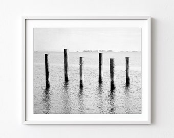 Black and White Photography, Ocean Pilings, Nautical Wall Art, Ocean Print, Coastal Decor, 8x10 11x14 16x24 Print