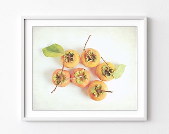 Persimmon Fruit Print - Food Photography, Kitchen Wall Art, Dining Room Decor, Fruit Still Life Photography Print, 5x7 8x10 Print