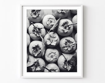 Persimmon Print - Fruit Still Life Print, Food Photography, Farmhouse Kitchen, Dining Room Wall Art, Black and White Photography