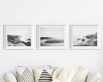 Set of Three Prints Black and White Photography, Beach Prints, Ocean Photography, Minimal Coastal Wall Art Set