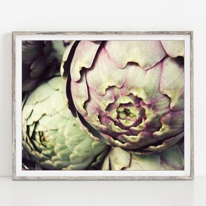 Artichoke Print, Rustic Kitchen Wall Art, Food Photography, Green Purple, Artichoke Wall Art, Dining Room Decor, 5x7 8x10, Vegetable Print