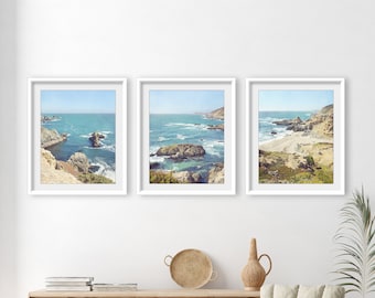 Impresiones del norte de California - Fotografía de playa, Conjunto de 3 impresiones, Impresiones costeras rústicas, Tríptico oceánico, Conjunto de paredes de galería, Impresiones 11x14 16x20