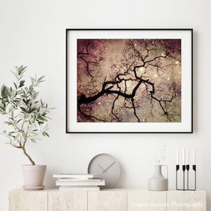 Oak Tree Print Starry Night Fine Art Photography Print Mauve Plum 8x10 16x20 Dreamy Celestial Stars Print image 4