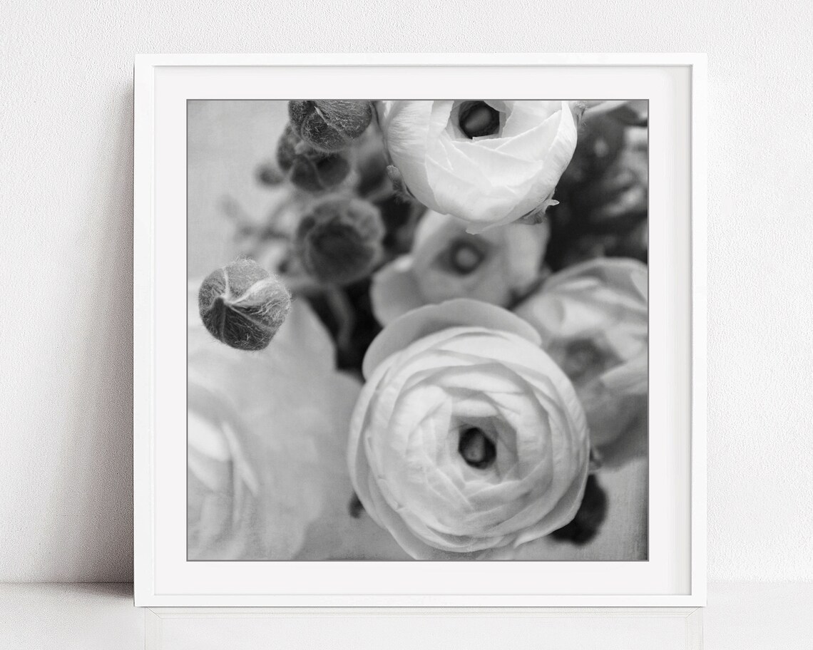 Black and White Flower Wall Art Prints Set of 4 Prints Etsy