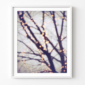 Tree Photograph, Gold Sparkle Lights, Tree Silhouette Wall Art, Fine Art Photography Print
