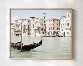 Venice Italy Print - Gondola Boat Photograph, Pale Pink Black Architectural Travel Wall Art, Venice Canal Photograph 8x10 11x14 16x20 Print