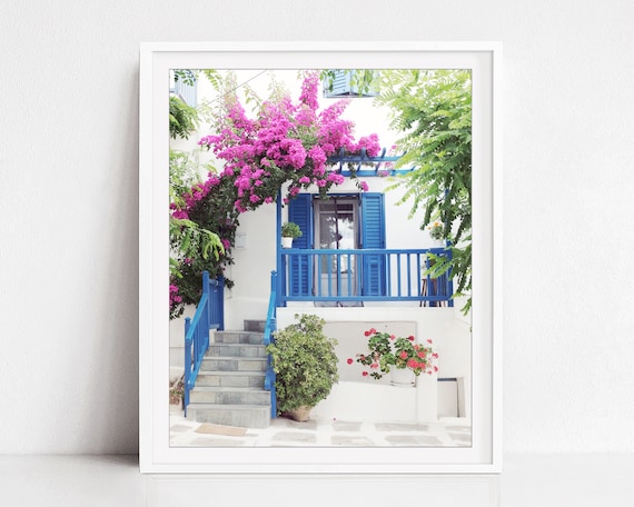 Greece Photography Blue Pink Wall Art Door Print Large Wall | Etsy
