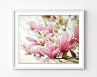 Magnolia Flowers Wall Art - Botanical Print, Spring Flower Photography, Nature Photography, 8x10 16x20 Print, Pink Floral Bedroom Wall Art