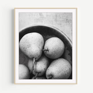 Pear Still Life Print, Black and White Photography, Kitchen Decor, Fruit Still Life, Food Photography