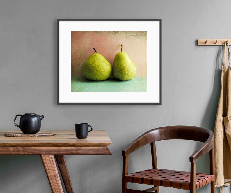 Pear Still Life Print Kitchen Wall Art, Food Photography, Pink Aqua, Mid Century, Retro Style Kitchen Decor, 8x10 11x14, Wall Art Print image 3