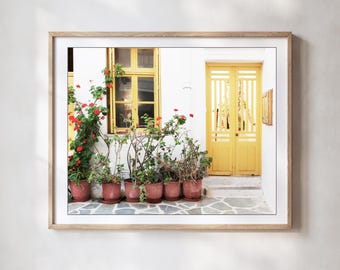 Greece Photography, Yellow Wall Art, Door Print, Travel Photography, Wooden Doorway, Entryway Wall Art, 8x10 11x14 Print