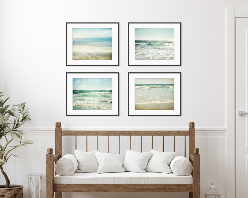 OCEAN Photography Set of 4 Prints, Pale Aqua Beige, Beach Photography Prints, Bathroom Wall Art, 8x10 11x14 Prints, Gallery Wall Beach Decor image 3