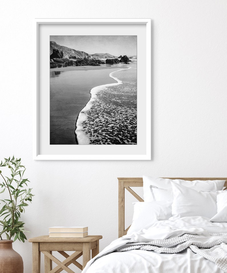 Black and White Beach Photography Ocean Photography, Seascape, California, Coastal Wall Art, 8x10 16x20 Print, Beach Print image 3