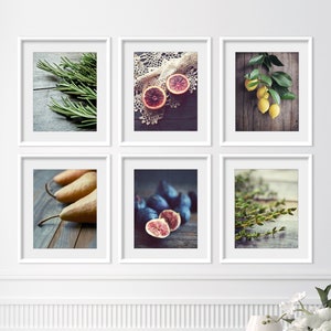 Food Photography Print Set Rustic Kitchen Wall Art, Set of 6 Prints, Still Life Photography, Dining Room Wall Decor, 5x7 8x10 Prints image 1