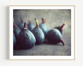 Fig Still Life Print, Food Photography, Dark Blue Gray, Rustic Farmhouse Kitchen Dining Room Decor, 5x7 8x10, Fruit Wall Art