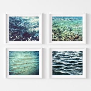 Ocean Photography Prints, Set of 4 Prints, Blue Nautical Wall Art, Aqua Blue Water, Beach Prints, Ocean Gallery Wall Set, Bathroom Art