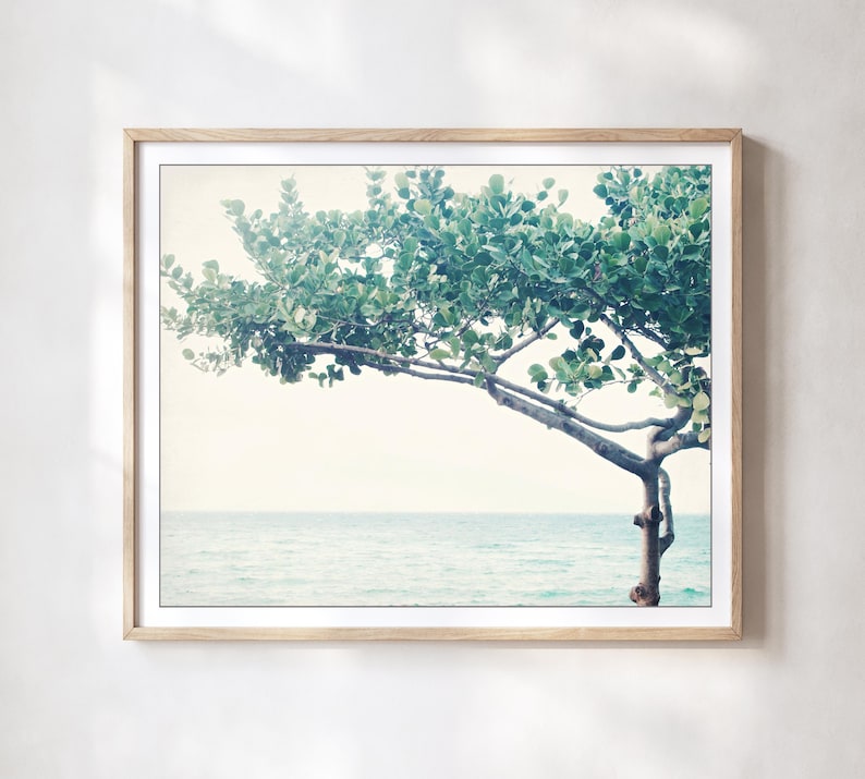 Ocean Print - Seascape Nature Photography Minimal Tree Print Blue Green Wall Art Art Nouveau Fine Art Photography Print - Nouveau Tree 画像 1