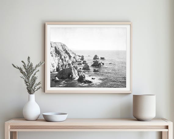 Black and White Coastal Photography Print / Ocean Seascape Gray Wall Art