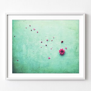 Flower Photography, Minimal Flower Print, Abstract Wall Art, Zen Style, Aqua Mint Green Pink, Still Life Photography Print