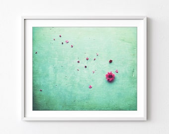 Flower Photography, Minimal Flower Print, Abstract Wall Art, Zen Style, Aqua Mint Green Pink, Still Life Photography Print