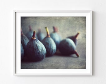 Fig Still Life Print - Food Photography, Dark Blue Gray, Rustic Farmhouse Kitchen Dining Room Decor,  5x7 8x10, Fruit Wall Art
