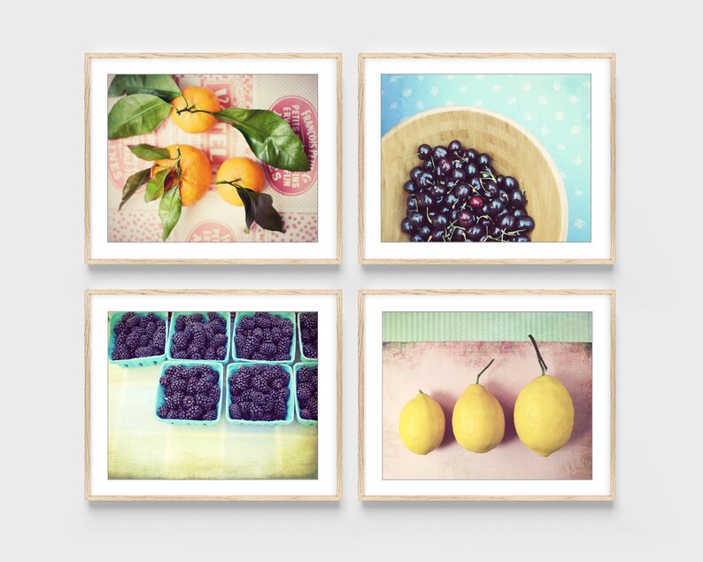 Food Photography, Set of Four Prints, Colorful Kitchen Wall Art, Fruit Still Life Prints, Mid Century, Dining Room Art, 5x7 8x10 Prints image 3