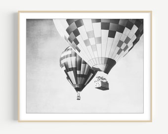 Hot Air Balloon Print - Black and White Photography, Modern Minimal, Kids Room Art, Geometric, Balloon Wall Art, 8x10 11x14 Print