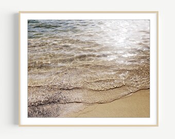 Ocean Water Ripples Print - Beach Photography, Greece, Ocean Print, Large Wall Art, Nautical Wall Art, Neutral Beige Tan Beach Decor